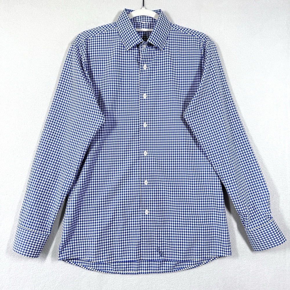 State and Liberty Shirt Mens M Check Gingham Plaid Performance Stretch Button Up